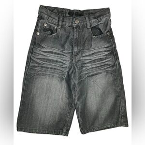 Old Skool Boy’s Denim Jean Shorts Size 10 Y2K Vtg Black Fade Pleated